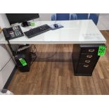 Wooden, Glass Top Desk w/ 4-Drawer Vertical Filing Cabinet