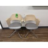 Lot of (2) matching chrome base, fabric and wood chairs