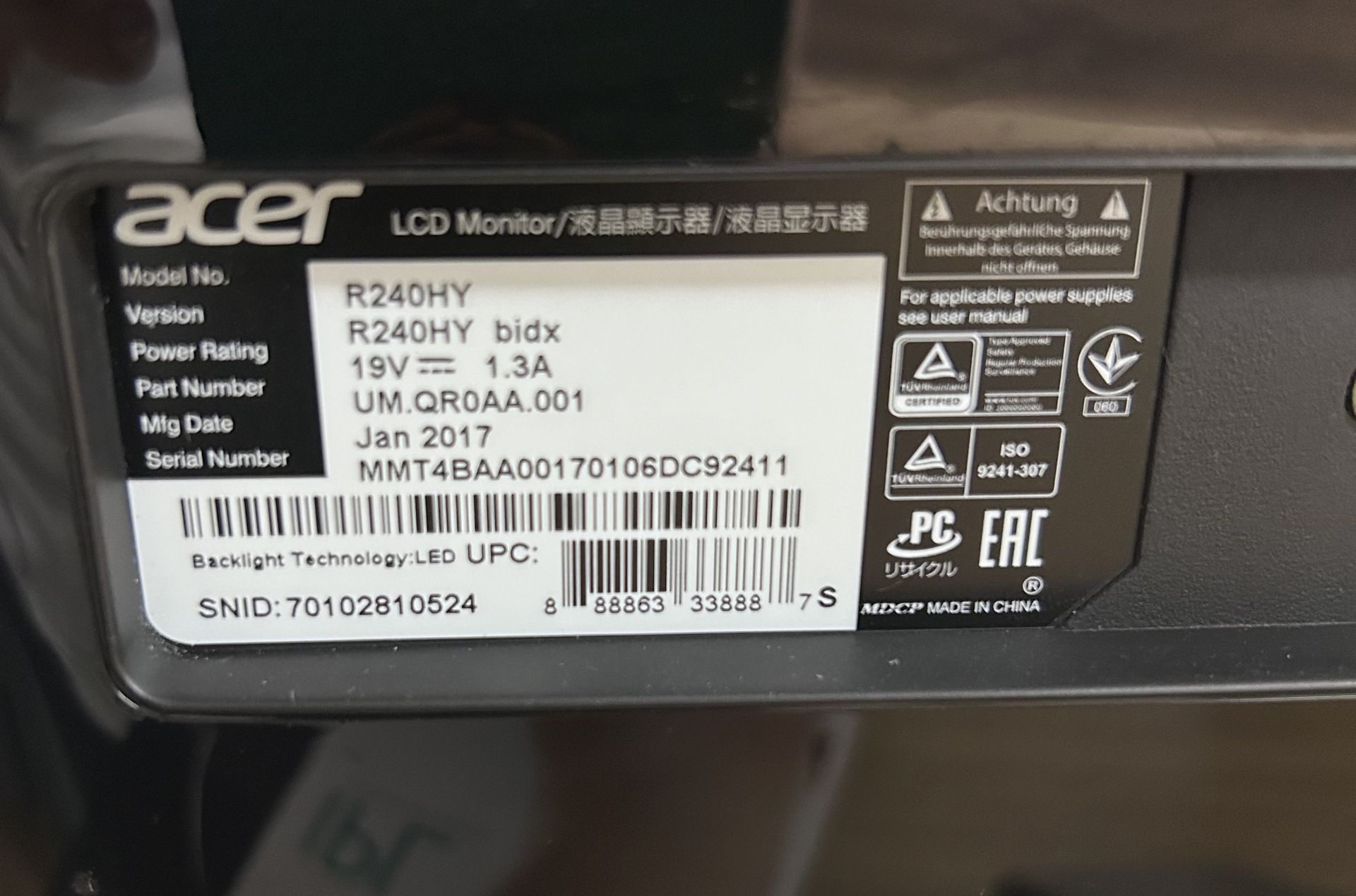 ACER LCD Monitor Mod. R240HY - Image 2 of 2