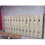 Lot of (4) Sections of 6-Door Lockers, 3x3 Double Row Horizontal, 72"H x 18"L x 36"W