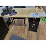 Wooden, Glass Top Desk w/ 4-Drawer Vertical Filing Cabinet