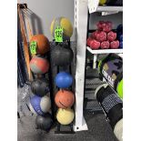 Lot of (5) Slam / Medicine Balls and Ball Rack