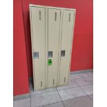 Lot of (1) Freestanding Unit of 3-Door vertical lockers, 72"H x 18"L x 36"W
