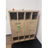 Storage Unit with 4 Pull-Out Drawers, 8 open cabinet sections with slots
