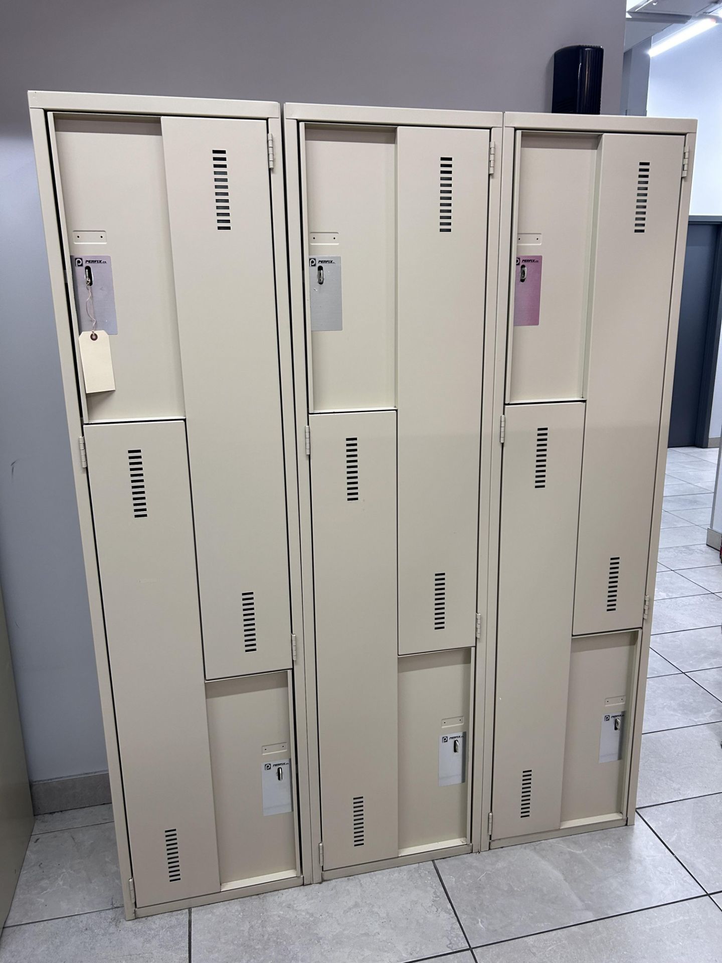 (2) PERFIX Z-Style Double Unit lockers and (1) single unit locker, 72"H x 18"L x 18"W