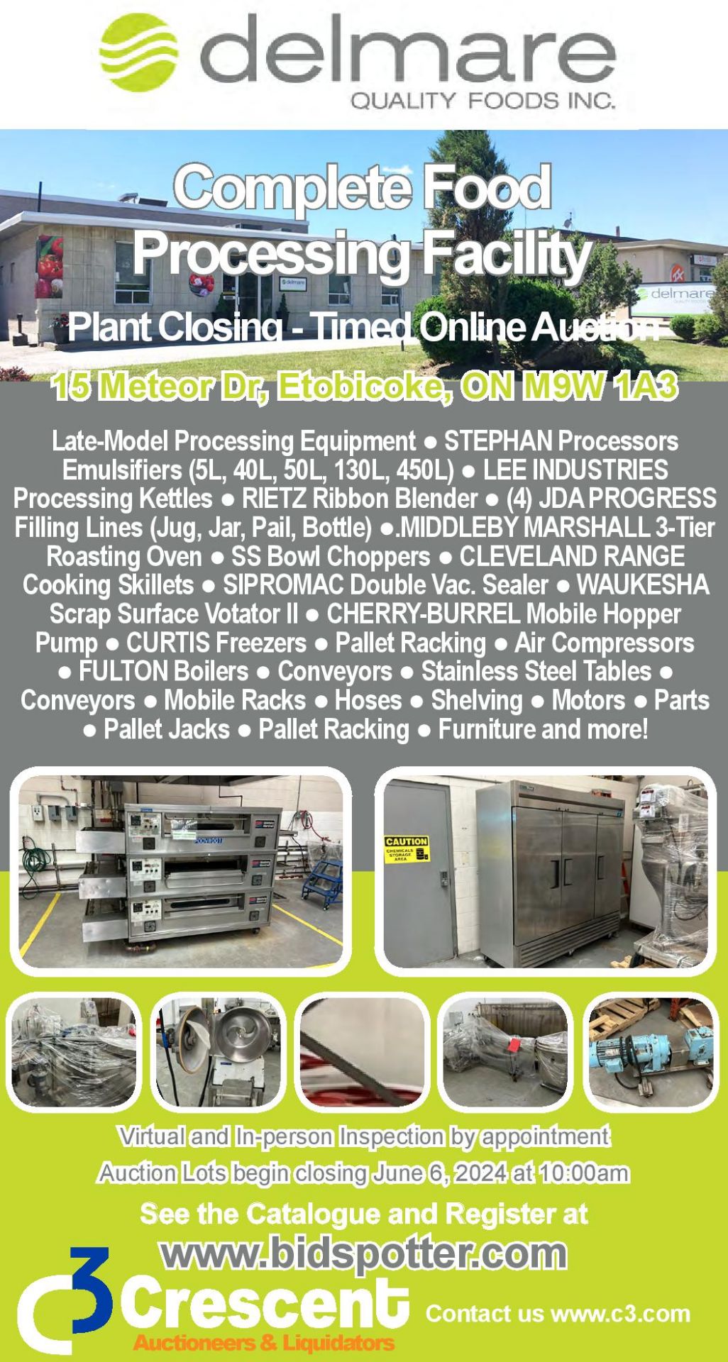 IMPORTANT INFO - Auction of DELMARE Quality Foods Inc. Facility in Toronto.