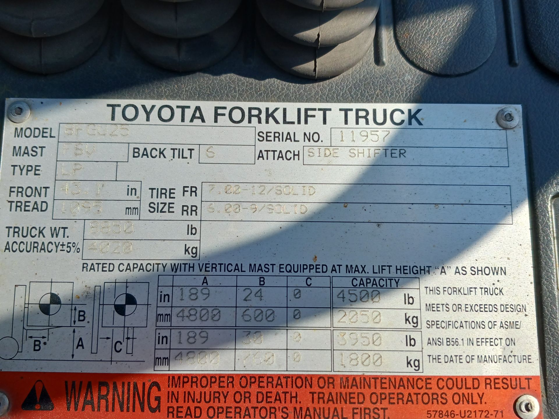Toyota 8FGU25 5,000lb Forklift - Image 17 of 17