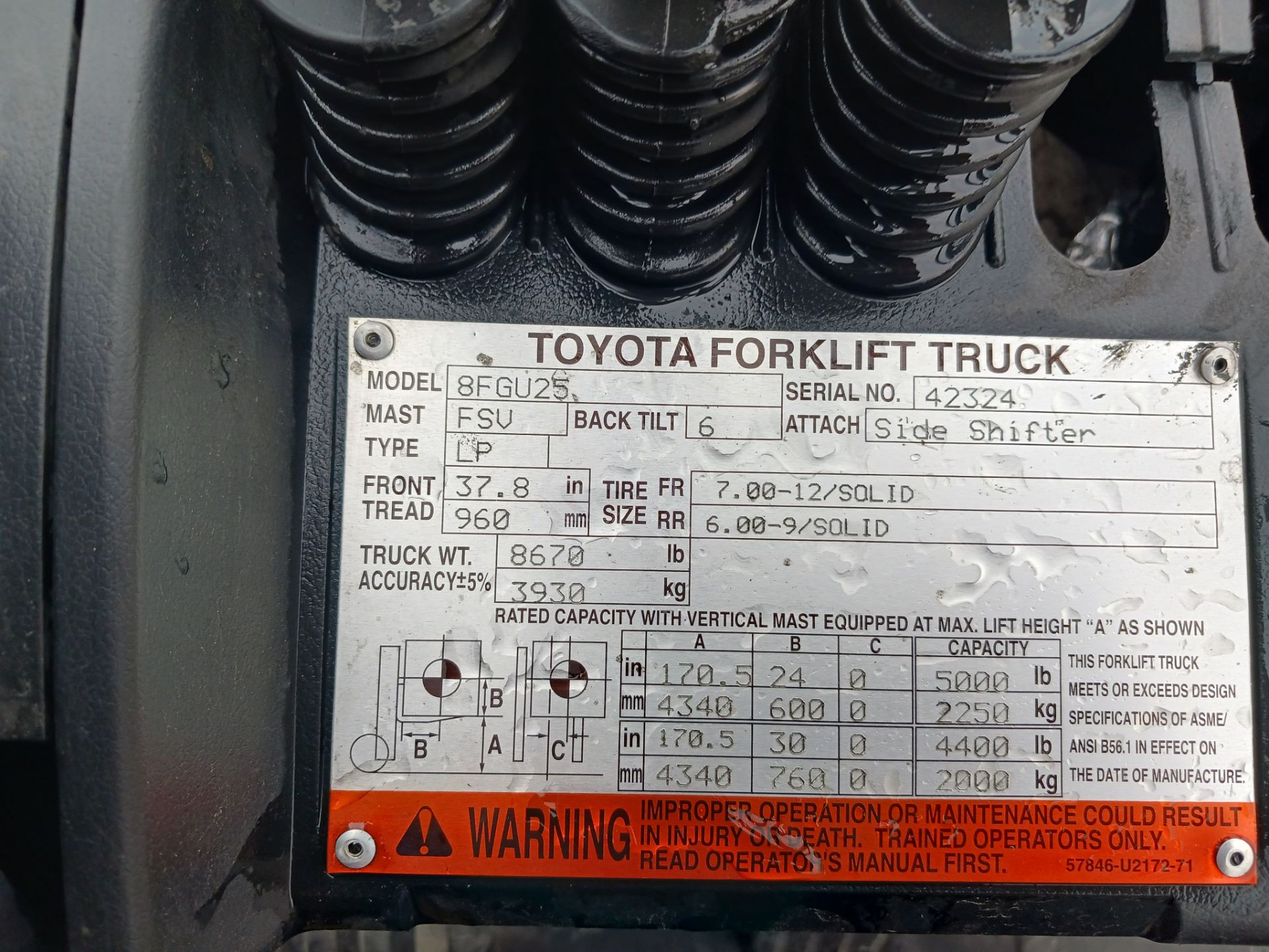 Toyota 8FGU25 5,000lb Forklift - Image 13 of 13