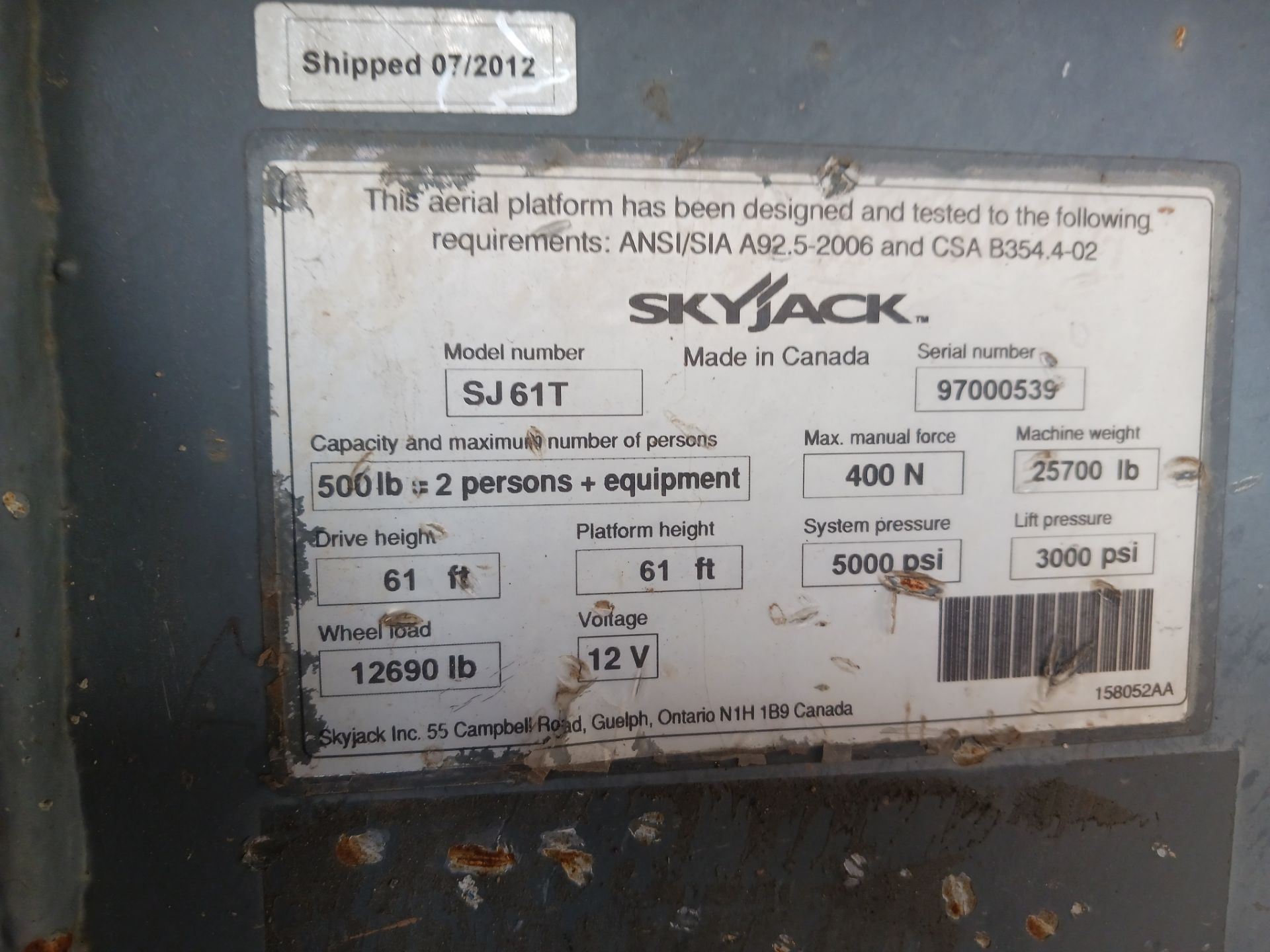2012 Skyjack SJ61T 61ft Boom Lift - Image 17 of 17