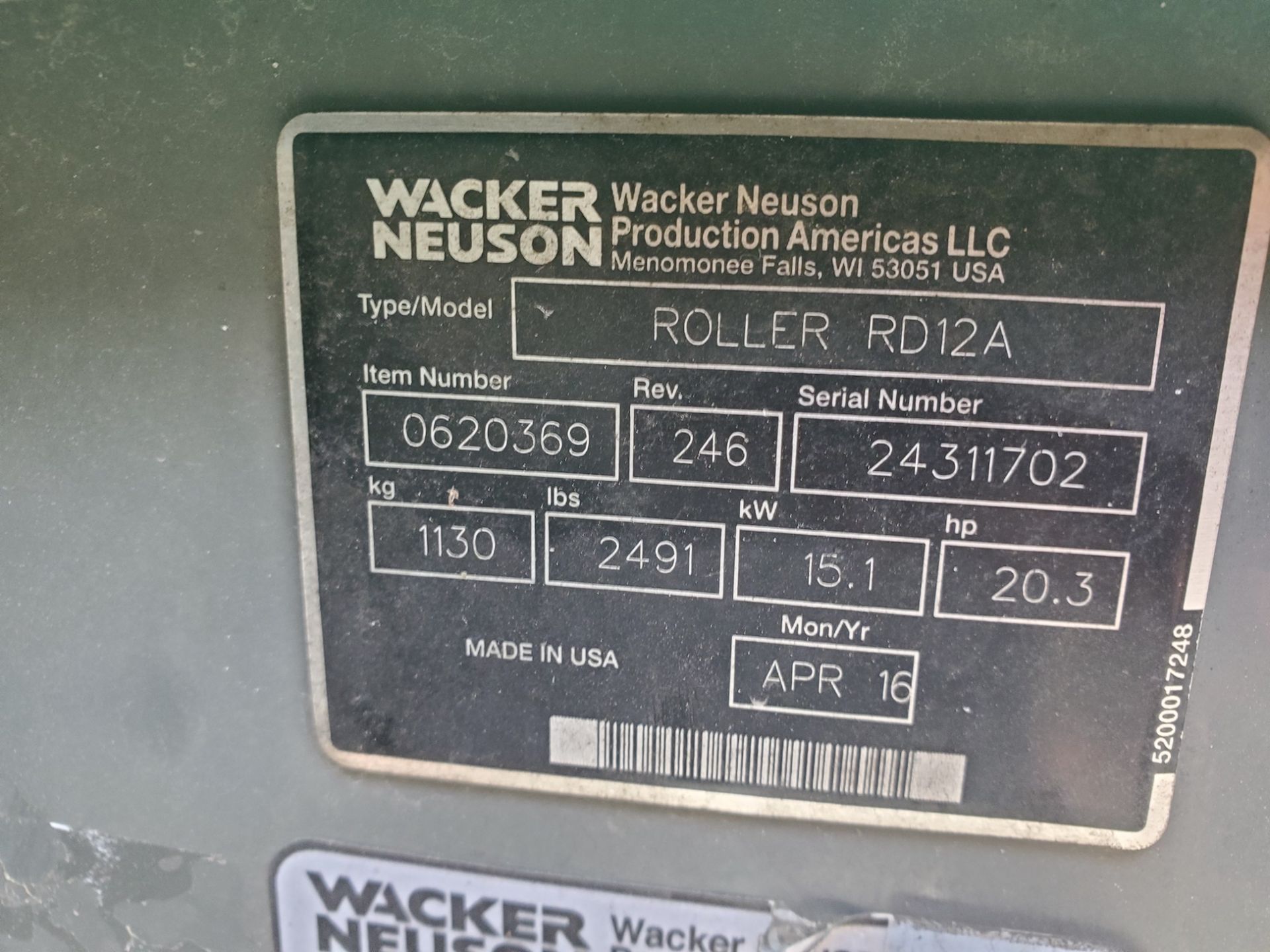 2016 Wacker Neuson RD12 Vibratory Roller - Image 19 of 19