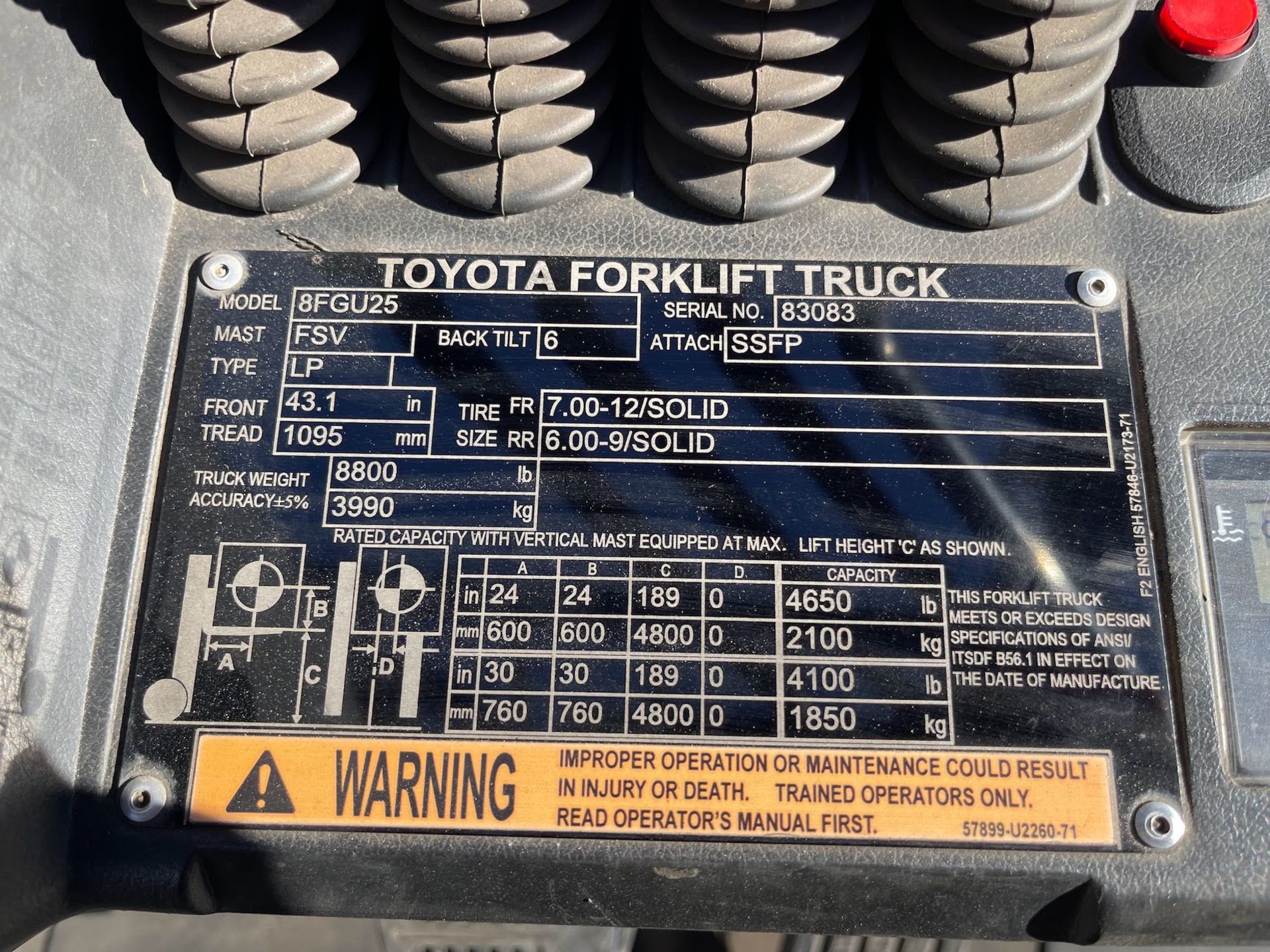 Toyota 8FGU25 5,000 lb Forklift - Bild 17 aus 17