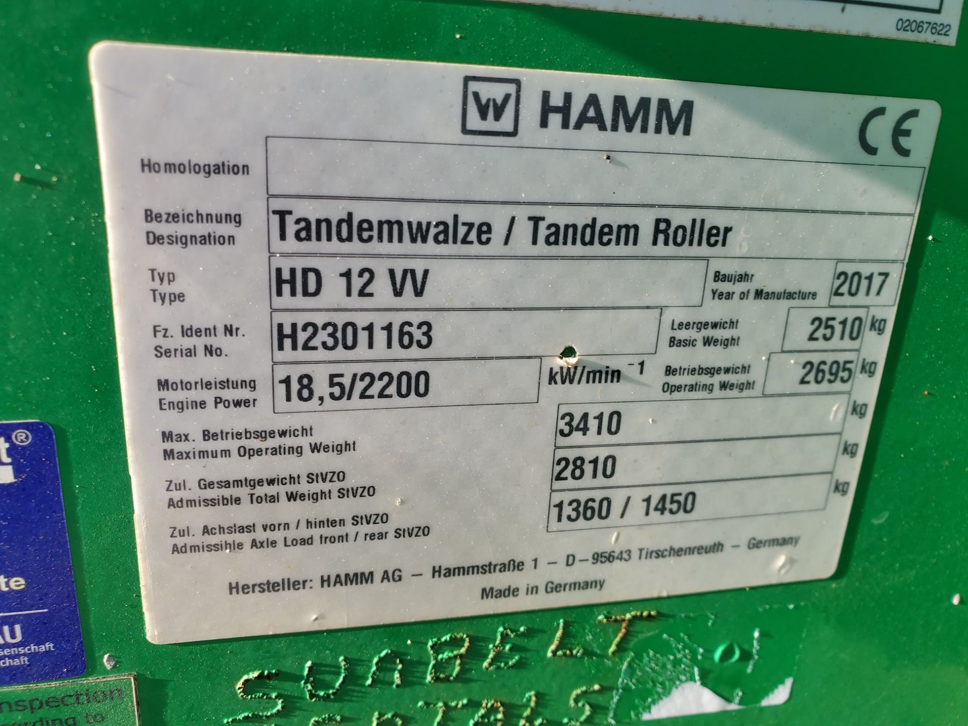 2017 Hamm HD12VV Vibratory Roller - Image 14 of 14