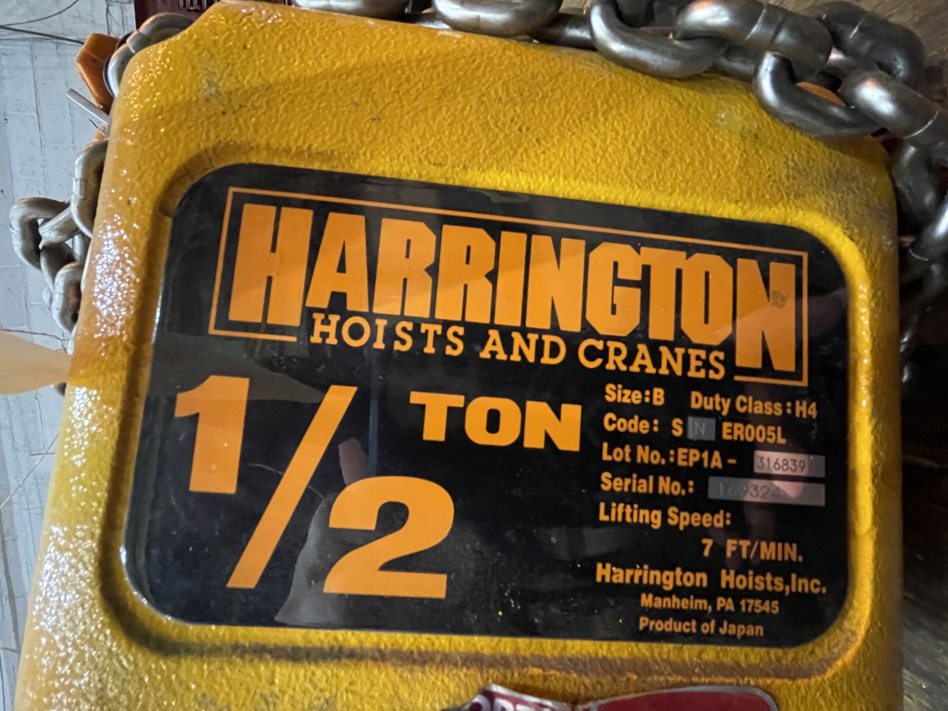 Harrington 1/2 Ton Electric Hoist (ES104) - Image 3 of 6