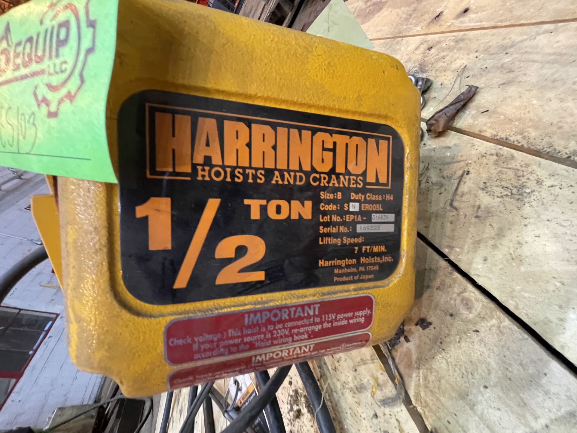 Harrington 1/2 Ton Electric Hoist (ES103) - Image 2 of 5