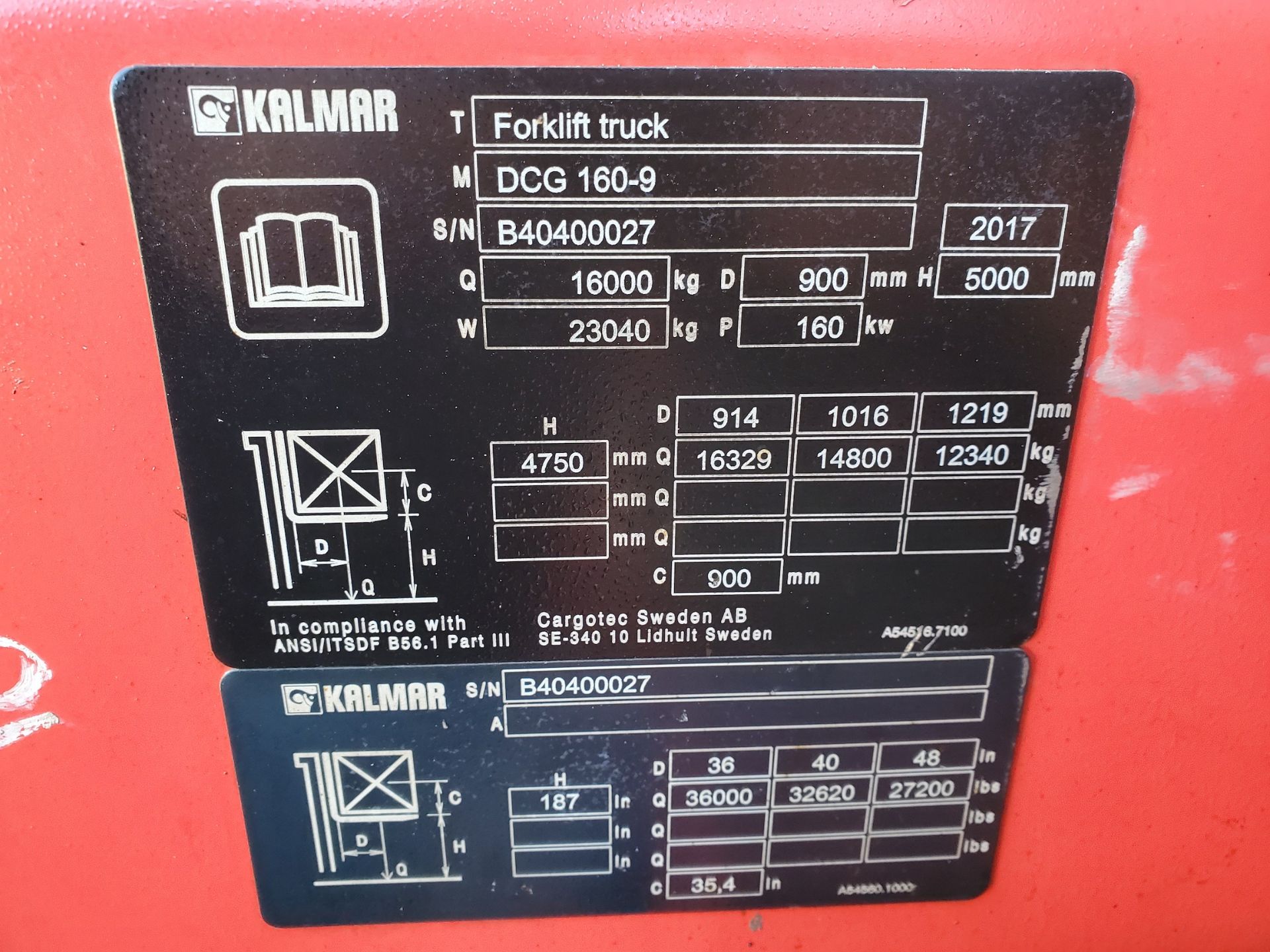 2017 Kalmar DCG 160-9 36,000lb Forklift - Image 19 of 19