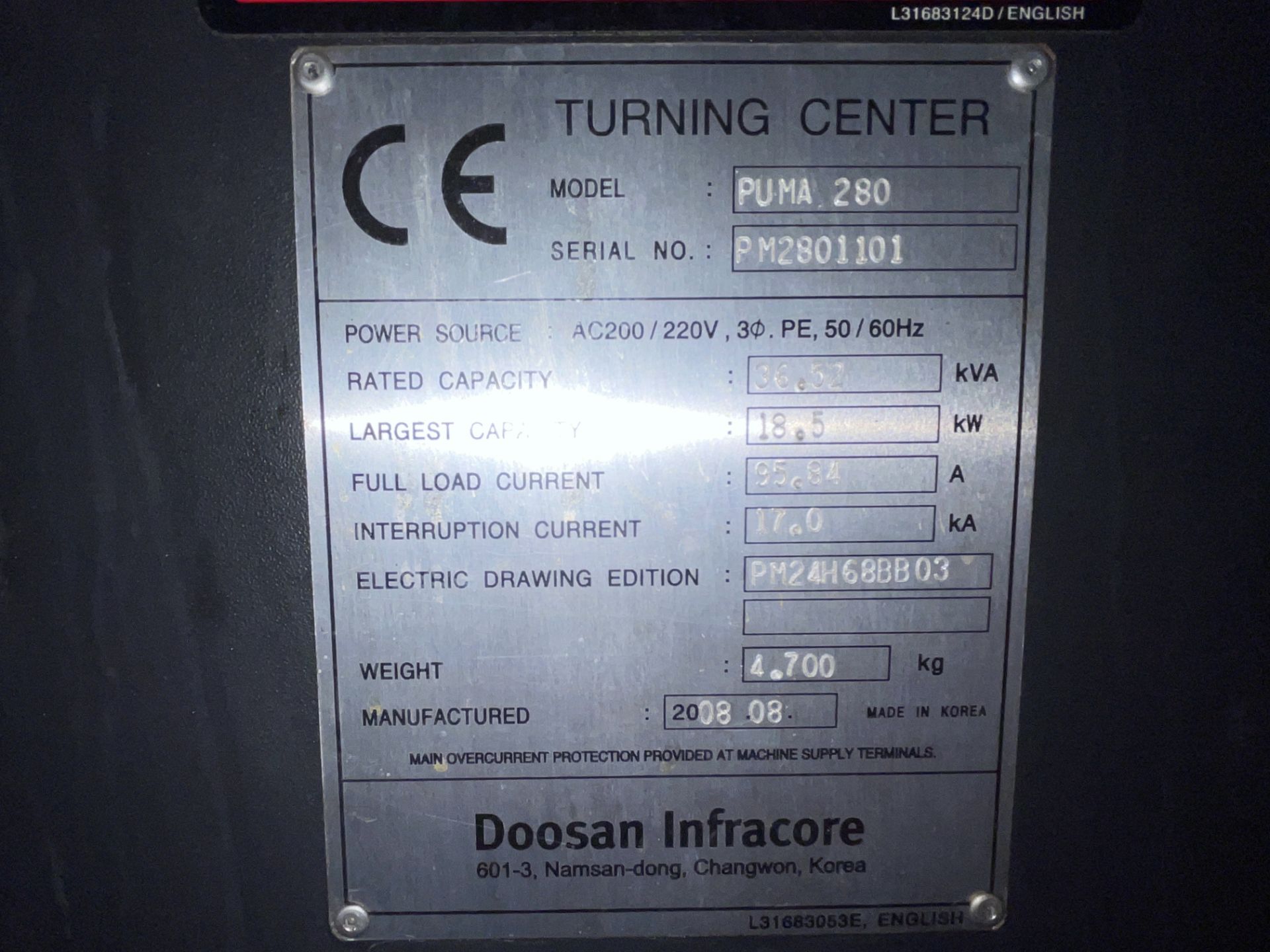 Doosan Infracore PUMA 280 CNC Lathe - Image 5 of 34