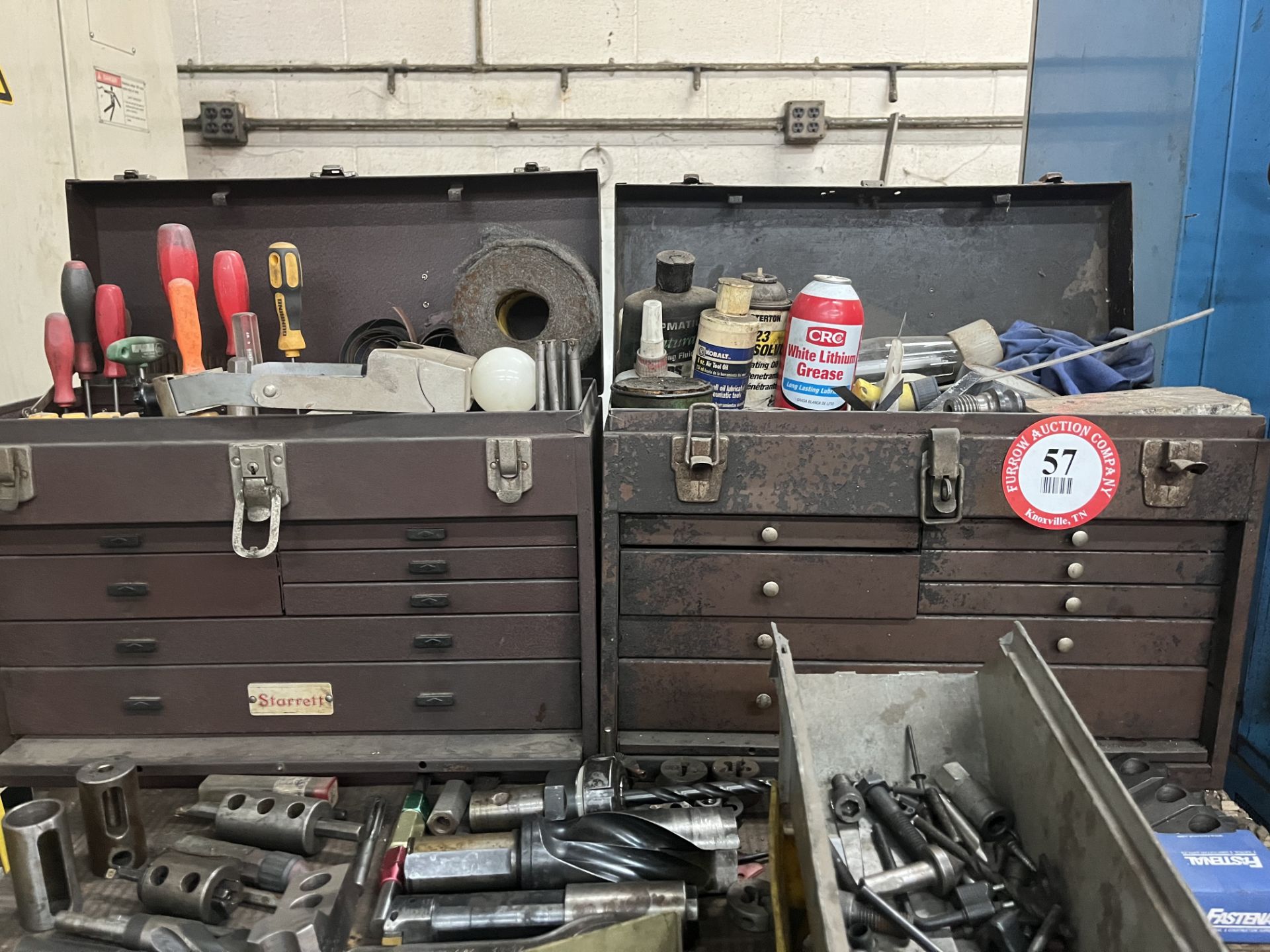 (2) Metal Tool Boxes with Assorted Tooling, Drill Bits, Mill Cutters, Taps, Screwdrivers, etc.