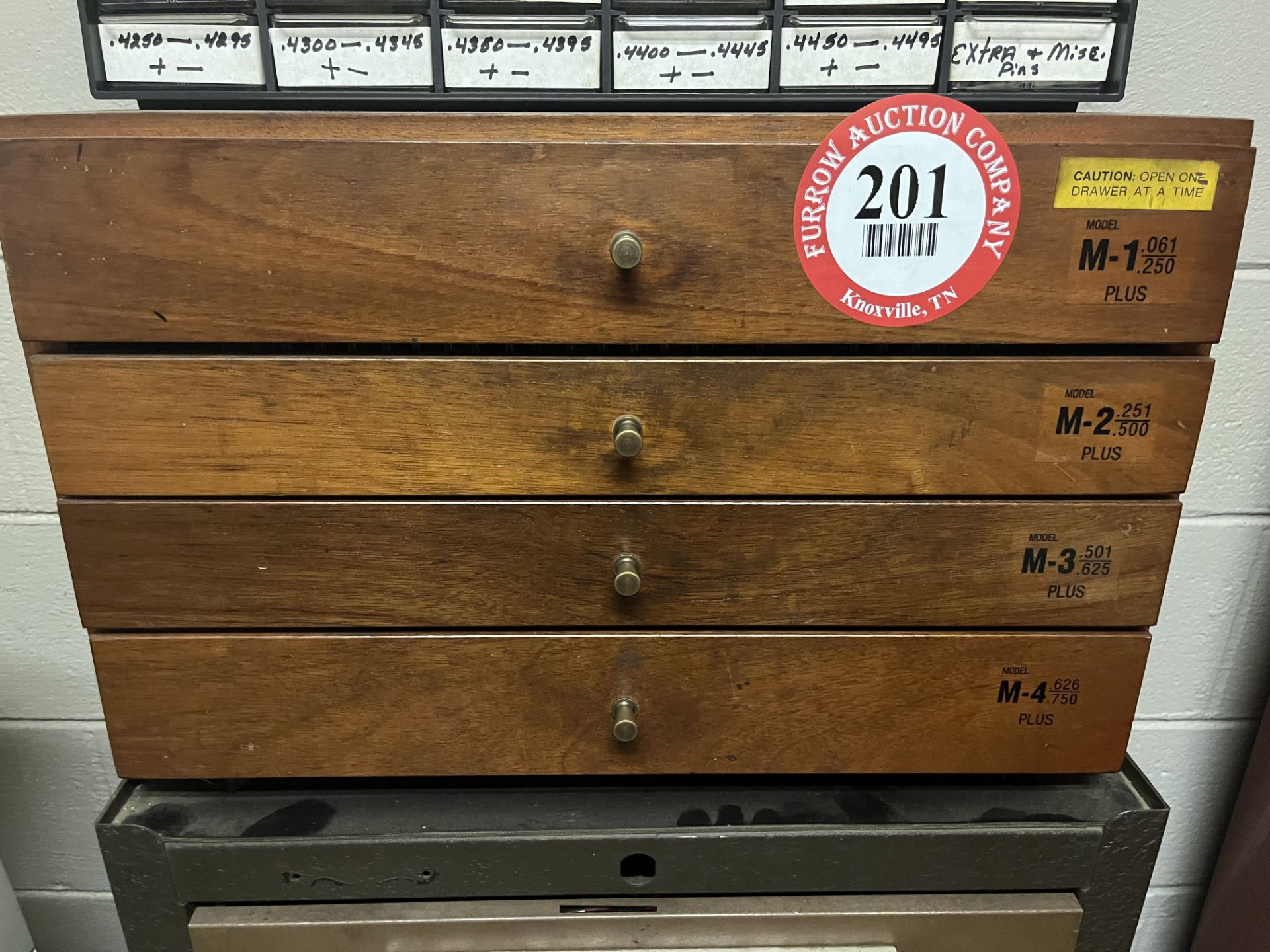Set of Pin Gauges in 4-Drawer Wooden Cabinet From .051 to .750