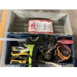 Tool box and Contents - glue guns, wire cutters, wrenches, etc.