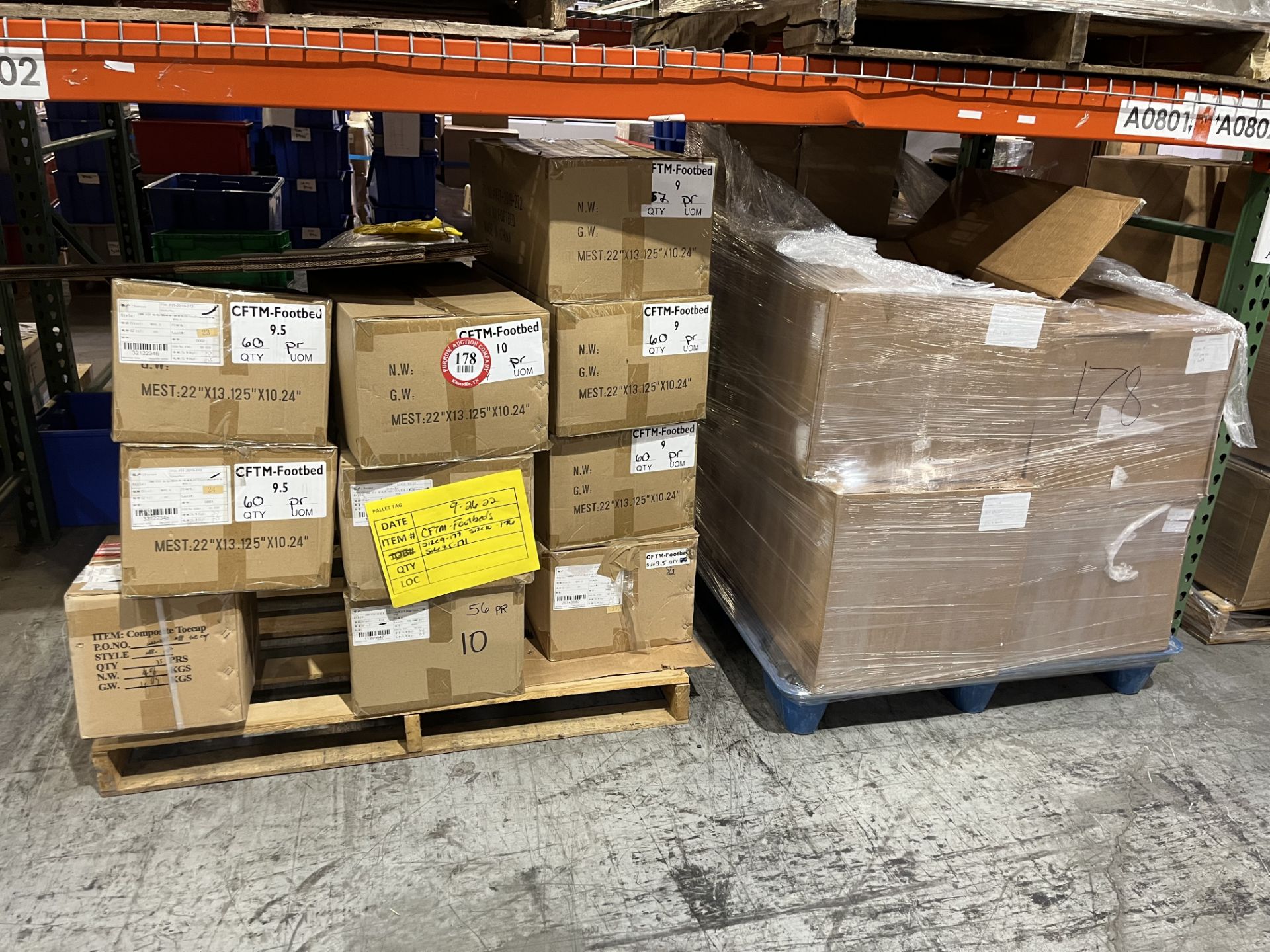 Contents of (2) pallets - assorted size foot beds