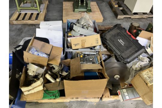 Contents of (4) pallets - misc. items, flexible conduit, electric vacuum motor, lighting, bells, - Image 5 of 6