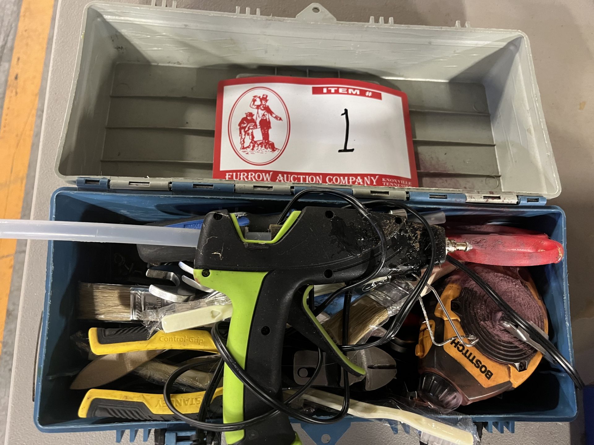 Tool box and Contents - glue guns, wire cutters, wrenches, etc. - Image 2 of 4