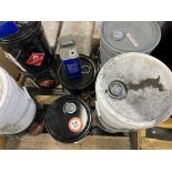 Contents of pallet - assorted 5-gallon buckets, (partial) of waterproof, urethane adhesive,