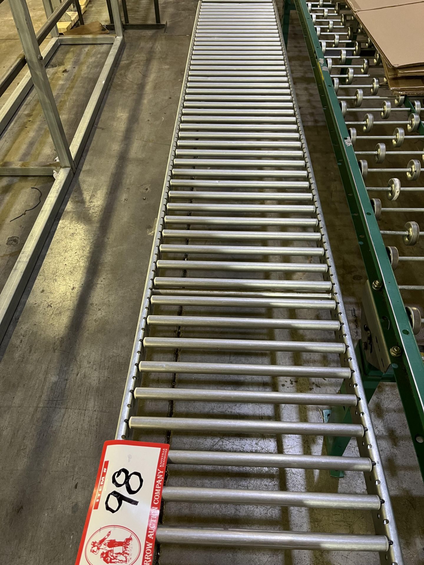 (5) Sections of roller conveyer, (3) with stands, 98.5in x 14in
