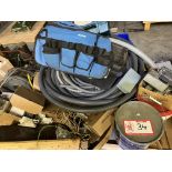 Contents of (4) pallets - misc. items, flexible conduit, electric vacuum motor, lighting, bells,