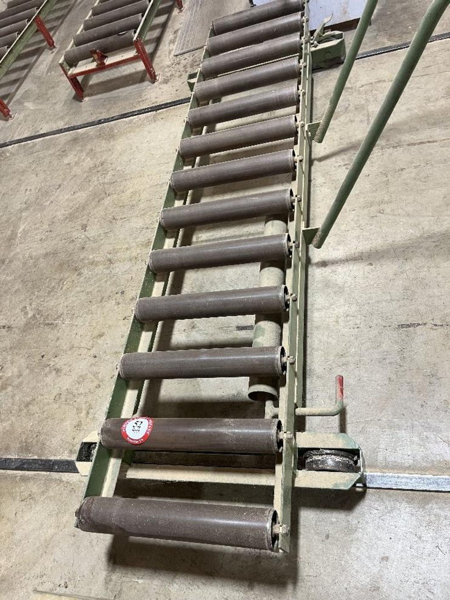 Two Sections 97.25" x 18.5" Roller Conveyor, Track Mounted on Casters