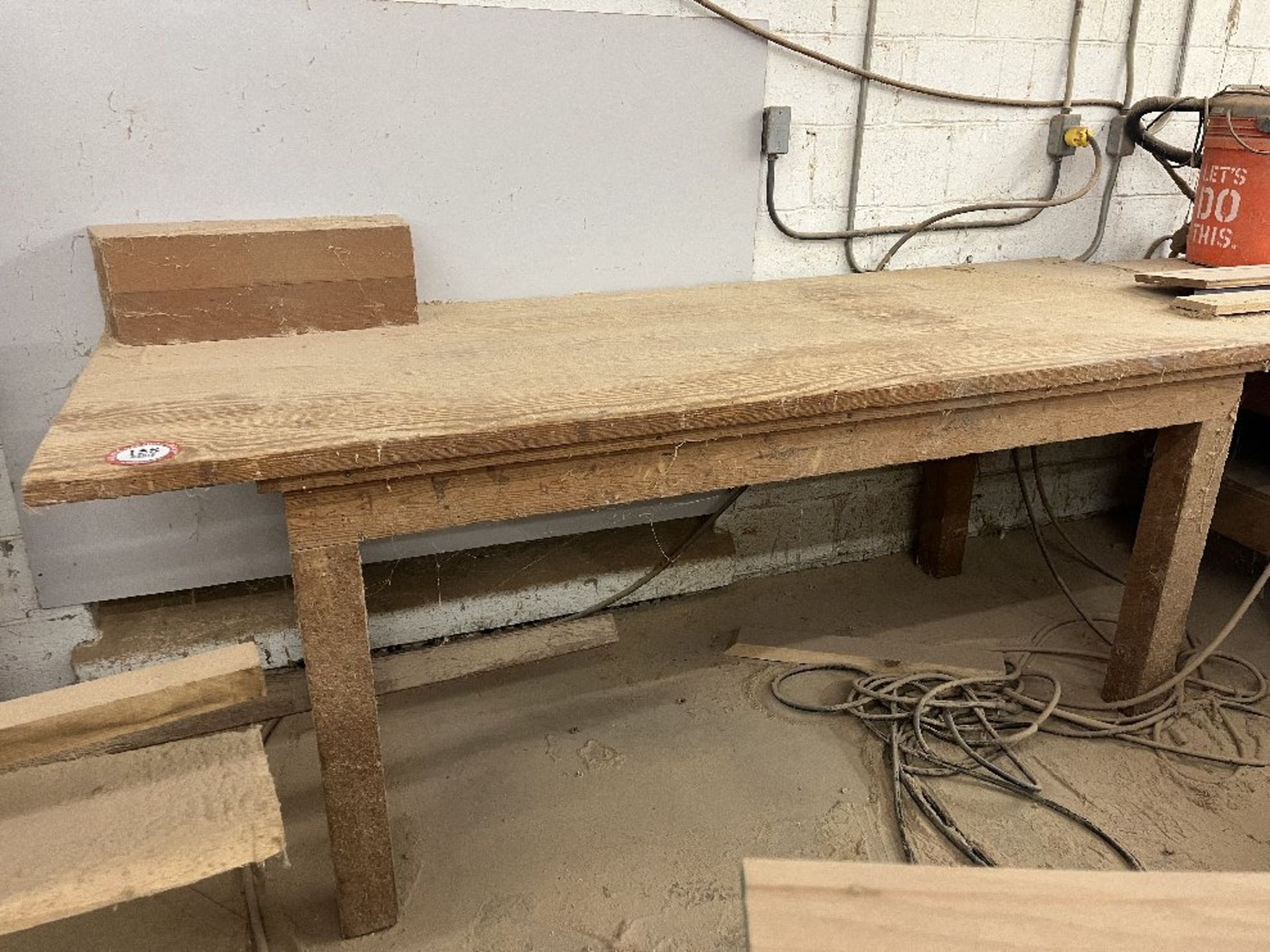 Two Custom Built Wooden Shop Work Tables, 90"l x 30"d x 34"h