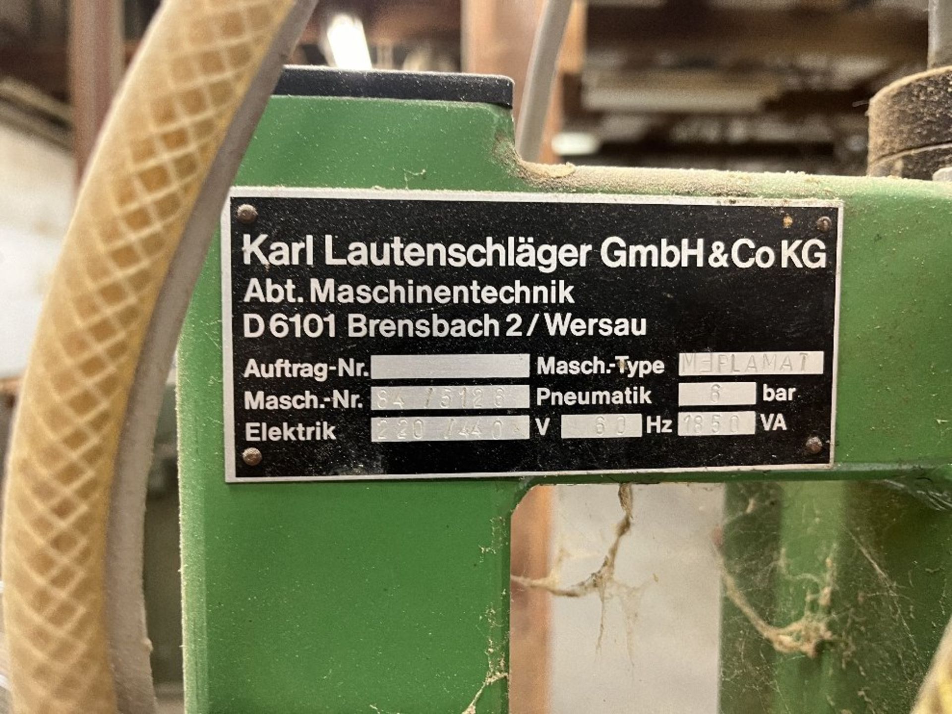 Karl Lautenschlager Meplamap Hinge Inserter, S/N 84/5126 with Pneumatic Cylinder, Cabinet Base, - Image 5 of 5
