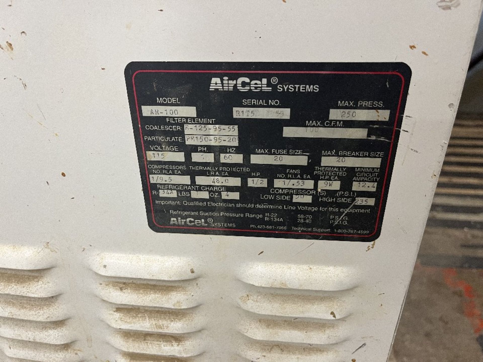 Aircel System Refrigerated Air Dryer, Model AR100, S/N RIT5, 100 CFM Capacity - Image 3 of 3