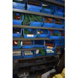 METAL SHELVING UNIT WITH CONTENTS; ASSORTED SPRINGS, 3'W x 1'D x 75"H - INCLUDES BOXES IN FRONT OF