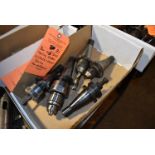 Bin W/ (5) Cat 40 Tooling Holders w/ Chuck and Various Tooling for MillTronic