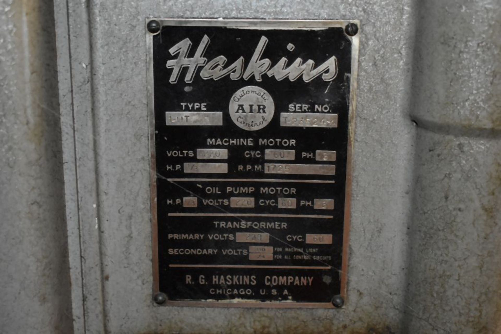 HASKINS AIR TAPPER, MODEL 1-UT, S/N: T-235244, 3 PHASE, 1/3 H.P., ADJUSTABLE SPEED, (1000-2000 RPM), - Image 4 of 4