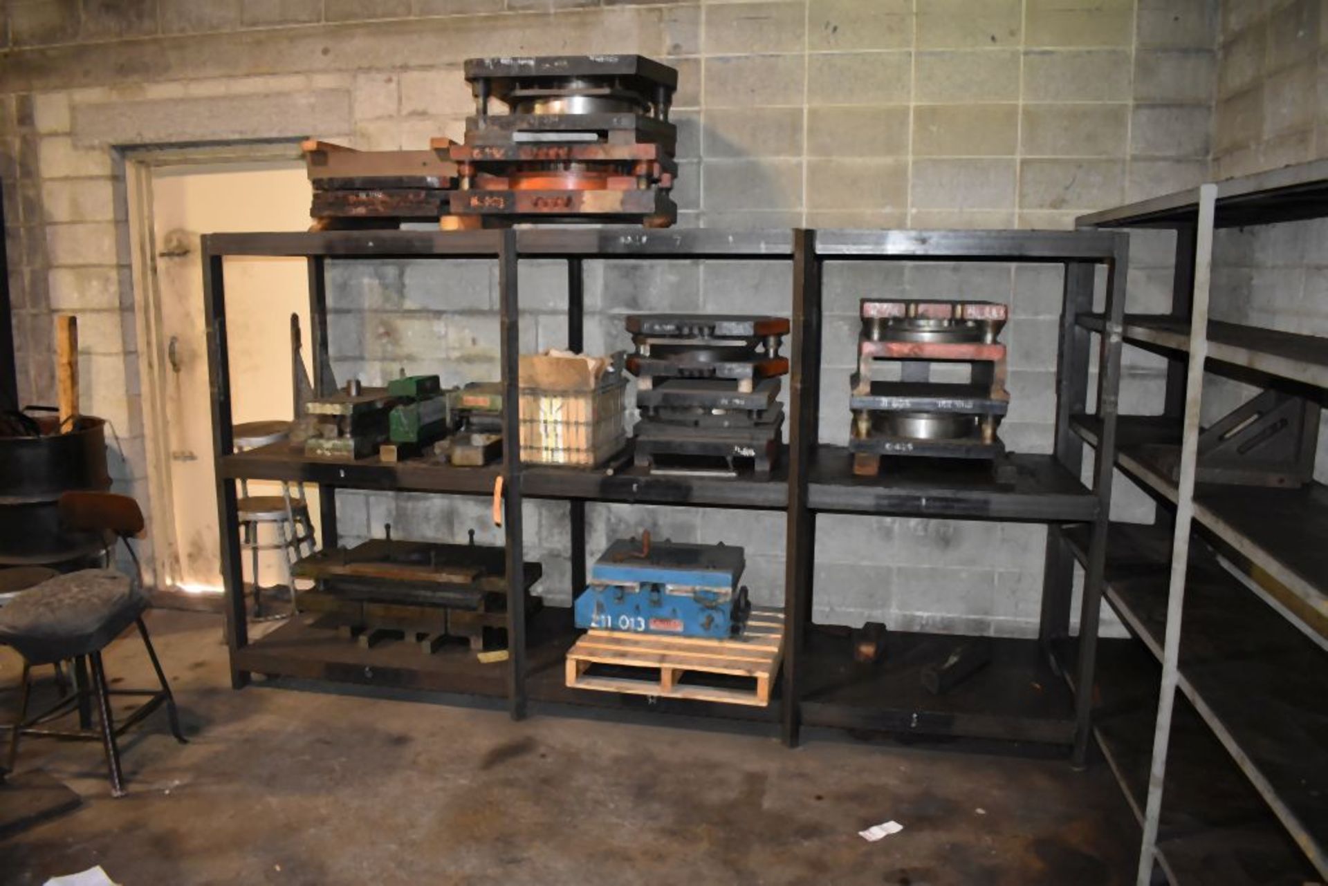 HEAVY DUTY WELDED STEEL SHELVING UNIT, THREE TIER, INCLUDES CONTENTS, 10'2"L x 32"D x 68"H