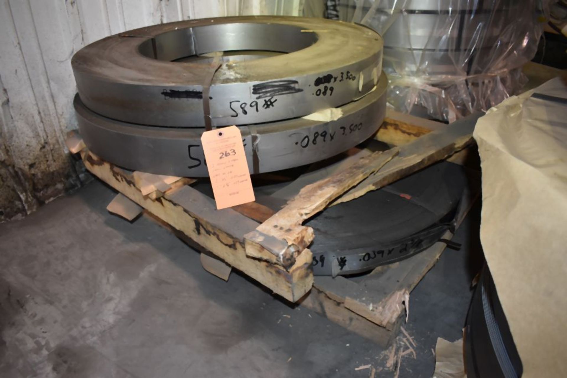 (3) ROLLS OF STEEL COIL STOCK, MARKED (2) 3 1/2" .089 AND (1) 2 5/8" .039 GAUGE