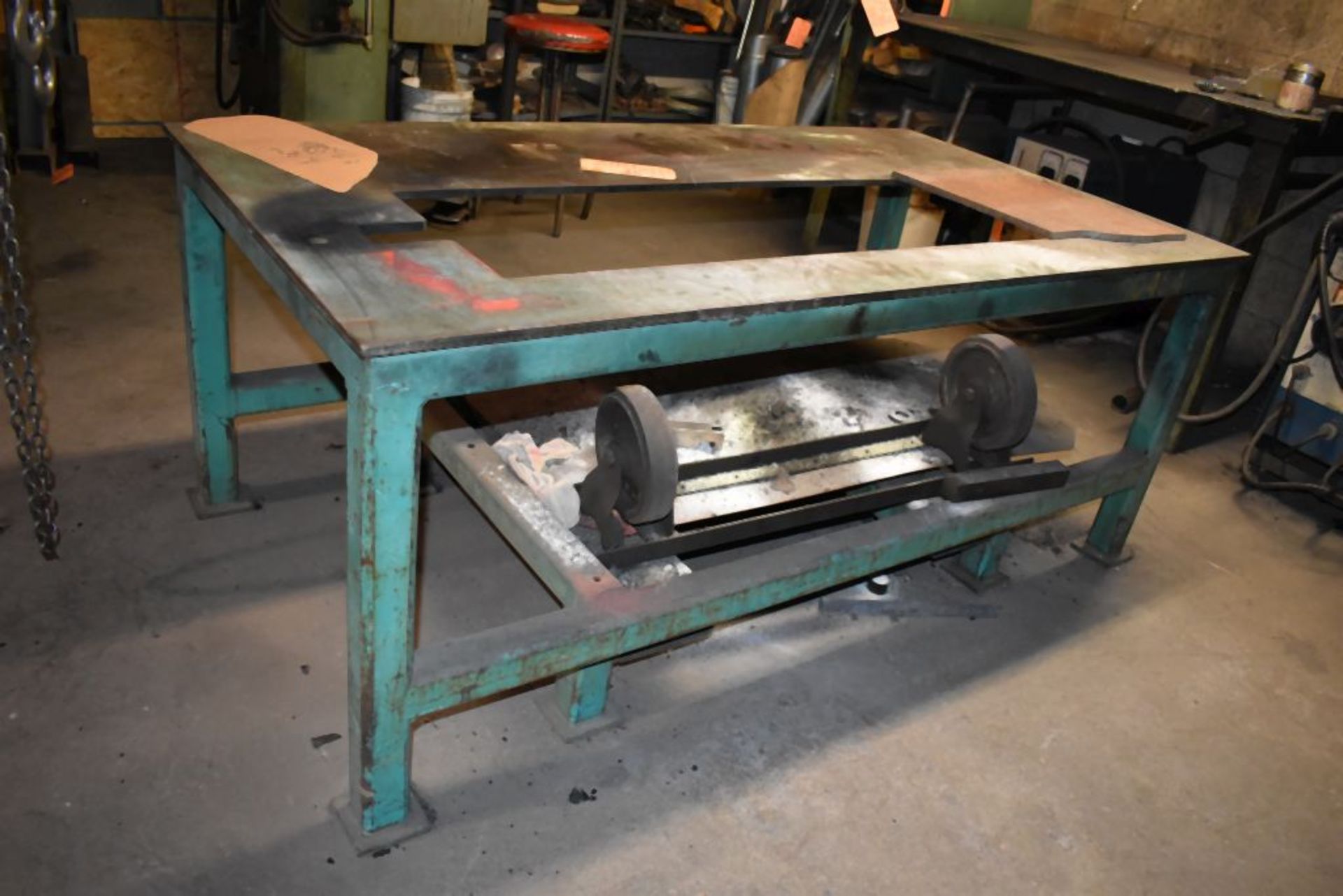 HEAVY DUTY STEEL SHOP TABLE, 5'4"L x 36"D x 27"H, HOLE IN TOP - Image 2 of 2