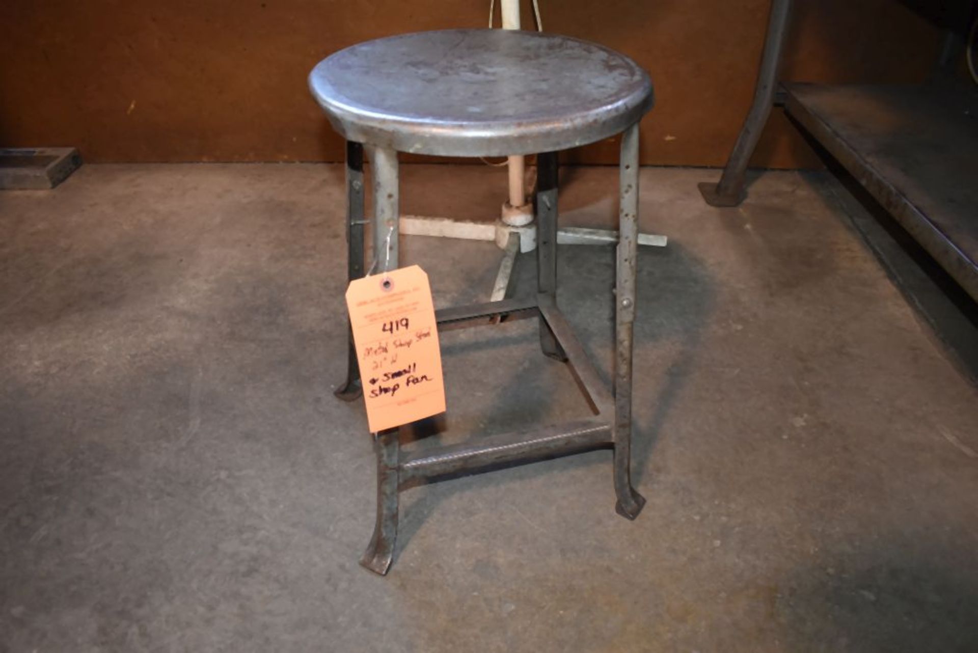 METAL SHOP STOOL, 21"H AND SMALL PEDESTAL SHOP FAN - Image 2 of 2