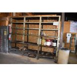 HEAVY DUTY STEEL SIX TIER SHELVING UNIT WITH CONTENTS; HYDRAULIC OIL, ETC., 11'L x 28"D x 8'8"H
