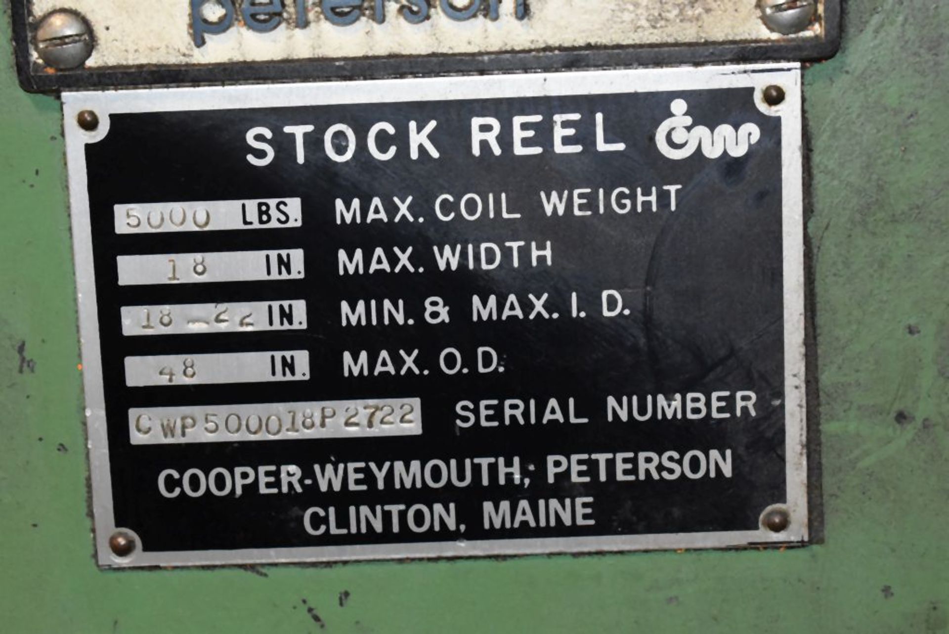 COOPER WEYMOUTH, 5,000# NON-MOTORIZED REEL CWP500018P2722, 18"W, 18-22 I.D., 48" O.D. - Image 4 of 4