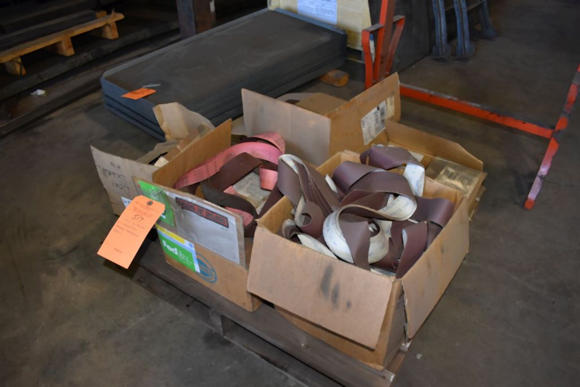 SKID WITH BOXES OF ASSORTED SANDING/ABRASIVE BELTS