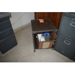 SMALL ROLLING OFFICE CART, 20" x 16" TOP, 21"H, WITH CONTENTS