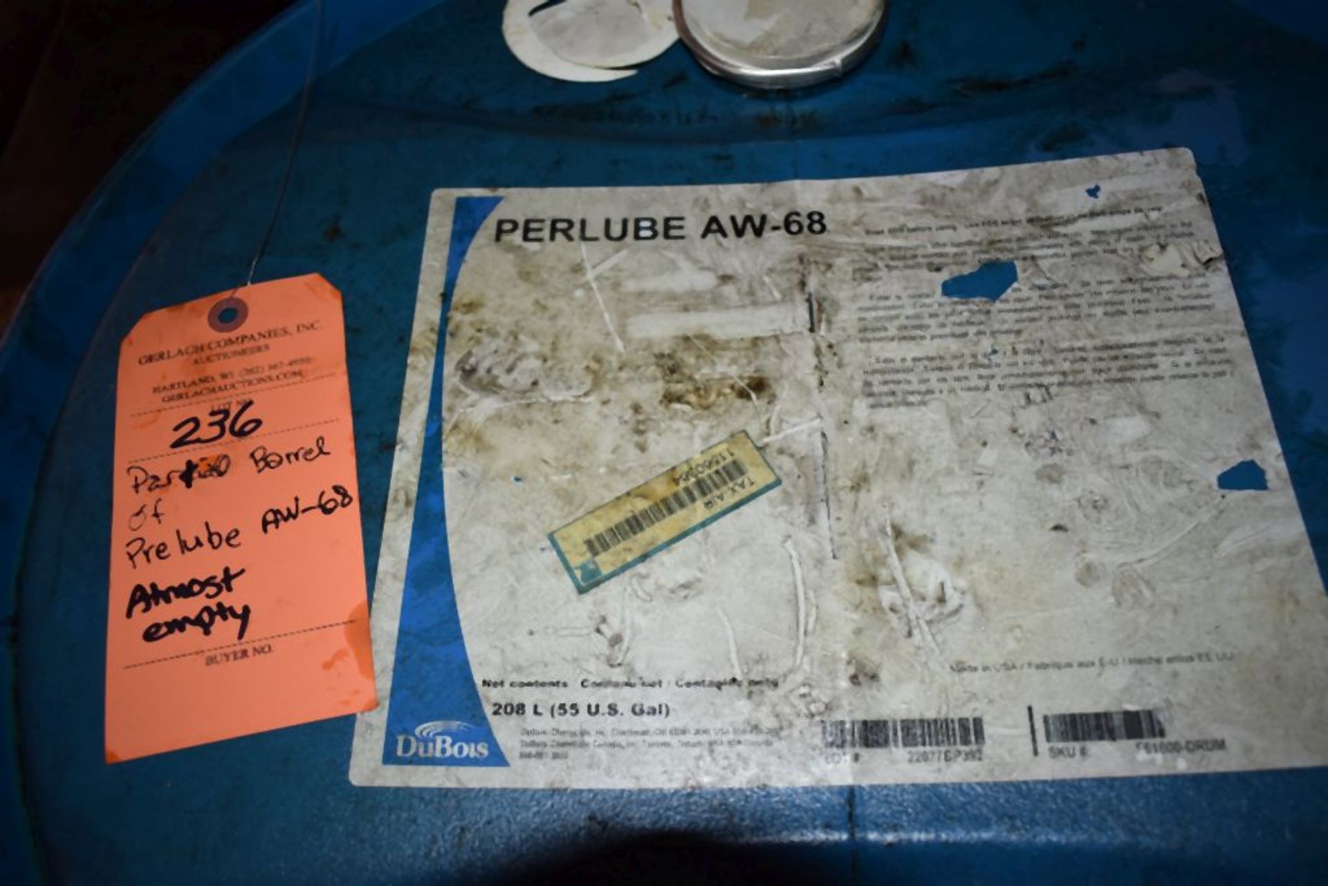 PARTIAL BARREL OF PRELUBE AW-68, ALMOST EMPTY - Image 2 of 2