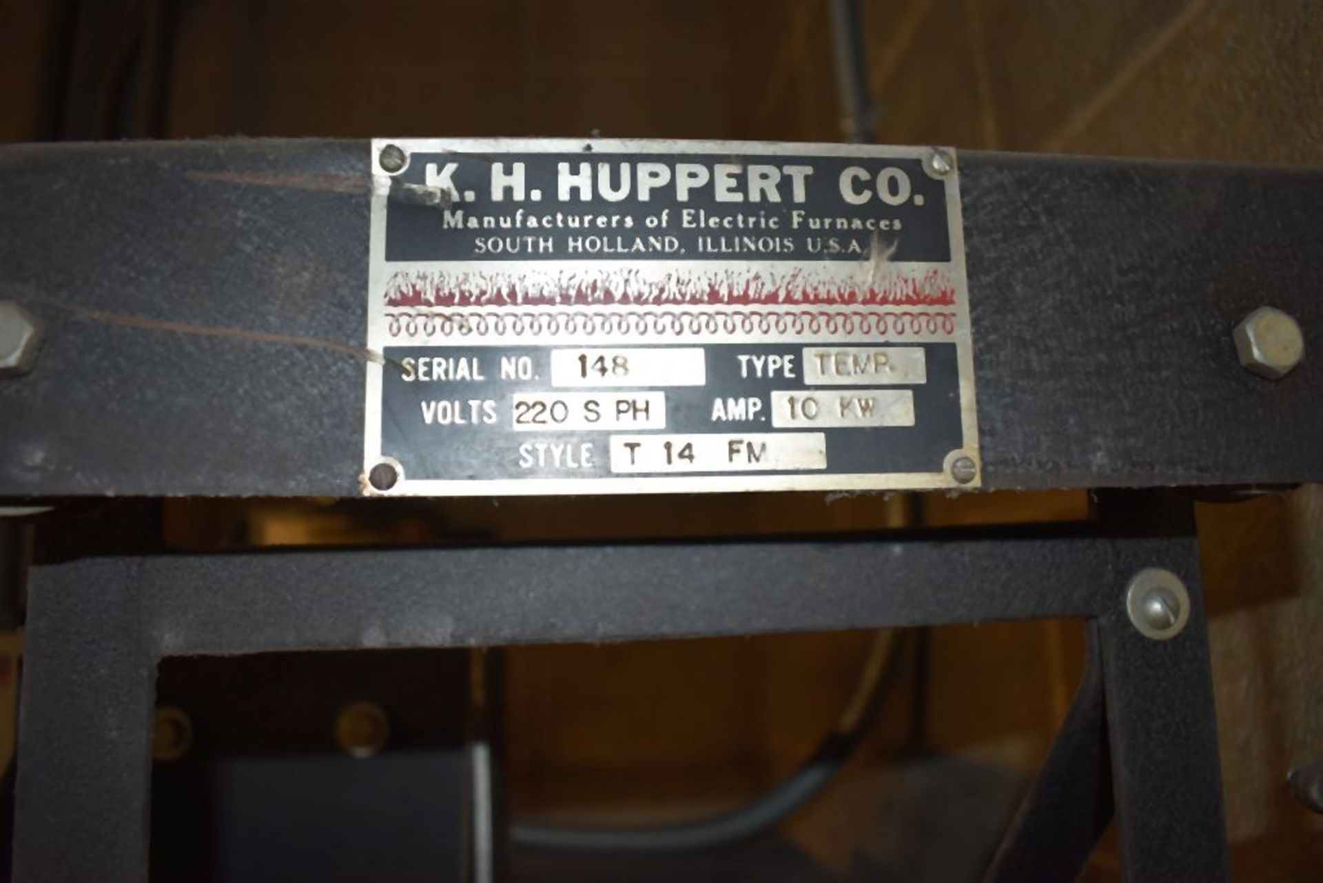 K.H. HUPPERT HEAT TREAT OVEN, MODEL T-14-FM, S/N: 148, 10KW, 220V SINGLE PHASE, 14"W x 18"D x 8"H - Image 2 of 2
