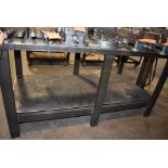 HEAVY DUTY STEEL TWO TIER WORK TABLE - NO CONTENTS, 65"L x 36"D x 34"H