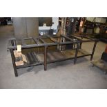 HEAVY METAL TABLE FRAME WITH CONTENTS; STEEL PIECES, 9'L x 30"D x 32"H