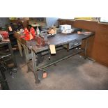 METAL FRAMED WORKBENCH WITH 4 1/2" PRENTISE VISE, 6' x 30" - NO CONTENTS