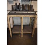 METAL WORKBENCH WITH ASSORTMENT OF GRINDING WHEELS, BENCH IS 3' x 2' x 38" H